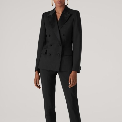 St.John/盛薔黑色翻領(lǐng)長袖西裝外套女士夾克K621W61