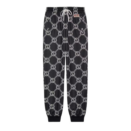 GUCCI/古馳 22年春夏新款 男女同款黑色/象牙白色棉聚酯纖維混紡面料老花印花運(yùn)動(dòng)長(zhǎng)褲683269XJD1I1289
