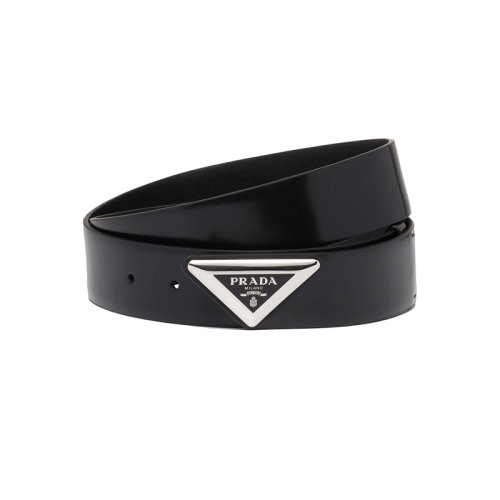PRADA/普拉達 22年秋冬新款 男女同款黑色亮面皮革三角徽標金屬帶扣腰帶33毫米2CM250_ZO6_F0002