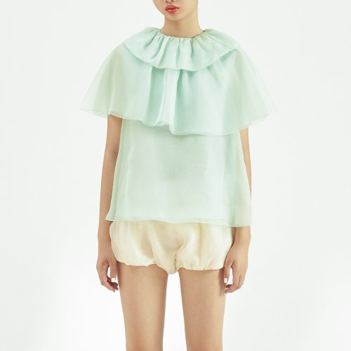 nisiss/怡夕荷葉邊活動(dòng)披肩裝飾柯根紗上衣女裝定制N181AF0871