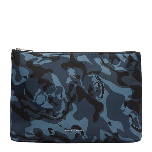 Alexander McQueen/亞歷山大麥昆 男士藍(lán)色織物迷彩印花錢包手拿包男包 506643-9KD0N-4006