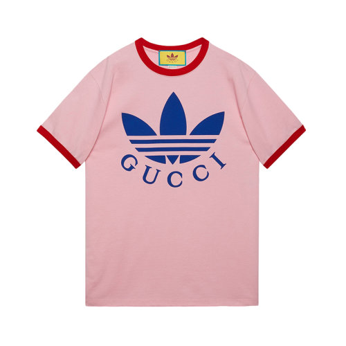 GUCCI/古馳 22年秋冬新款 adidas聯(lián)名系列 女士粉色純棉Logo印花短袖T恤702612XJEB15939