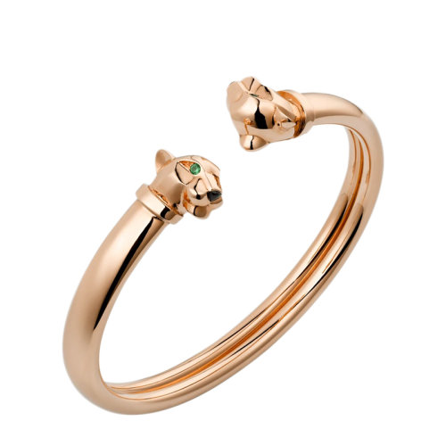 CARTIER/卡地亞 經(jīng)典PANTHèRE系列 18K金玫瑰金鑲嵌縞瑪瑙沙弗萊石榴石獵豹手鐲N6711617