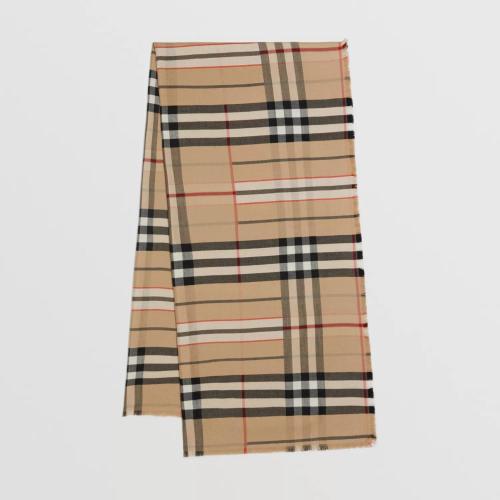  BURBERRY 22年秋冬 女士 輕盈格紋羊絨混紡絲巾 80592281
