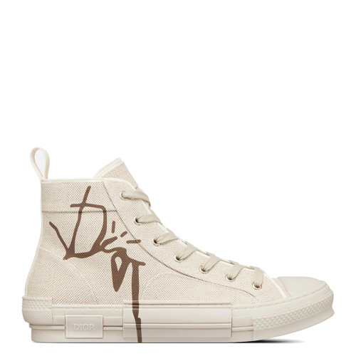 DIOR/迪奧 22年秋冬新款 CACTUS JACK DIOR系列 男士奶油白色/咖啡色棉質帆布標志印花高幫運動鞋3SH126ZOI_H160