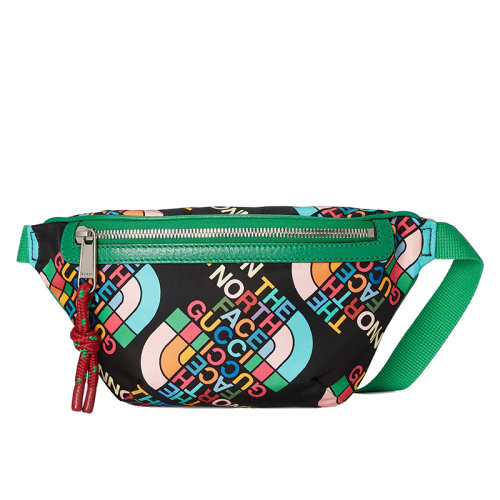 GUCCI/古馳 22新款北面聯(lián)名系列 男女同款黑色飾綠色細(xì)節(jié)多色尼龍聯(lián)名主題印花單肩腰包650299UNHBN1164