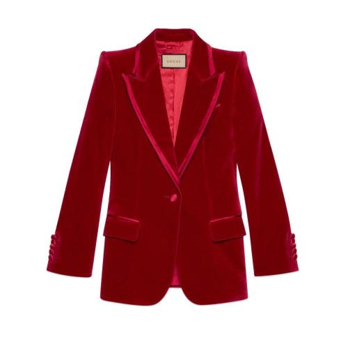  GUCCI古馳 22年秋冬 女士 單排扣天鵝絨夾克 673899 ZAHW8 6487