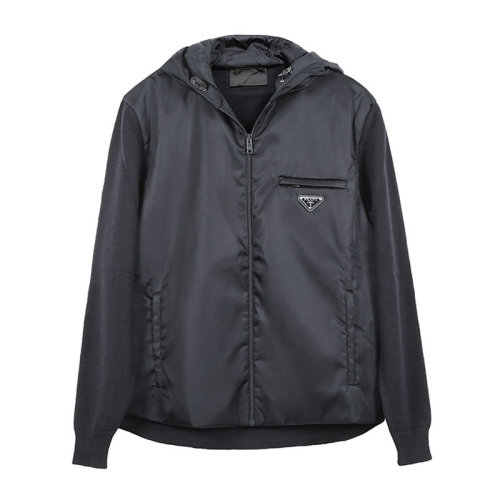 PRADA/普拉達(dá) 男士夾克 男士綿羊毛/錦綸連帽羊毛衫夾克外套 UMG026 1JF4 S 202