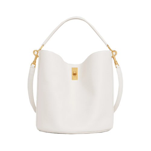 CELINE/賽琳 22新款 女士白色粒面小牛皮金色金屬扣手提肩背水桶包195573CR8.01RC