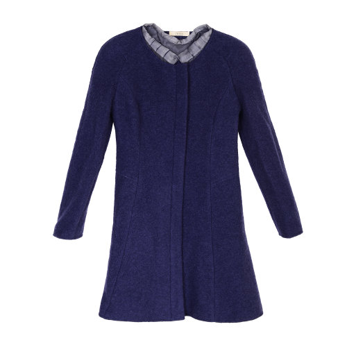 19年秋冬款nisiss/怡夕領(lǐng)口拼接修身外套女士大衣N103WC09