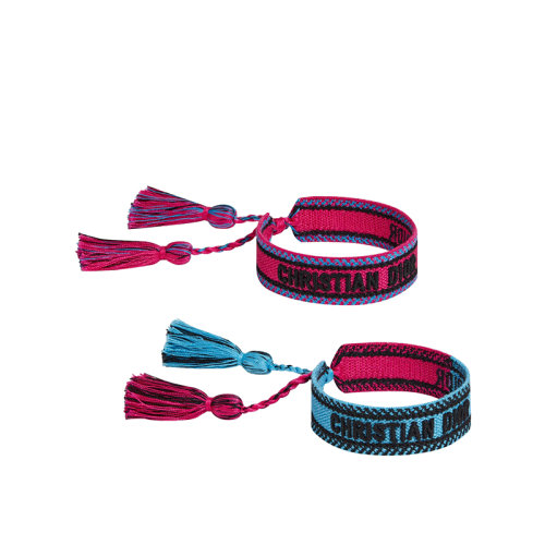 DIOR/迪奧 22春夏新款J'ADIOR系列 女士亮粉色/熒光藍(lán)色棉布刺繡徽標(biāo)流蘇拼接手鏈B0961ADRCO_D02P