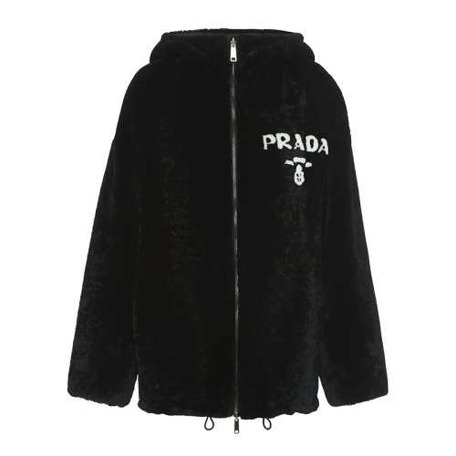 PRADA/普拉達(dá) 秋冬 女士黑色雙面穿華達(dá)呢羊皮毛外套58A067_1Y7Q_F0002