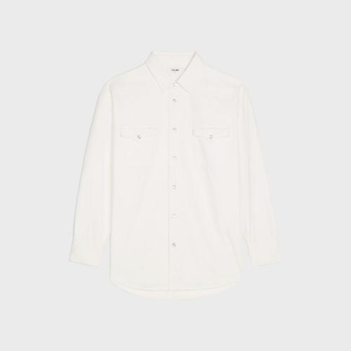  CELINE賽琳思琳 22年秋冬 男士 長袖襯衫 OPTIC WHITE水洗色西部風(fēng)格牛仔襯衫 2T224806S.01OQ