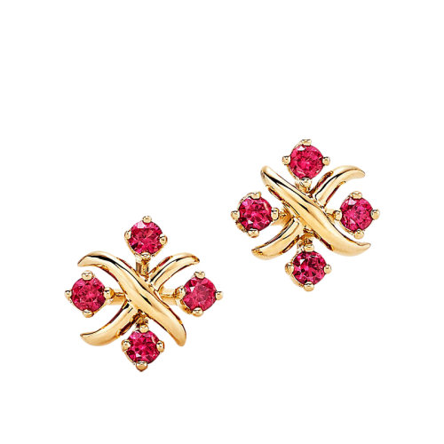 Tiffany & Co./蒂芙尼 22春夏新款Schlumberger系列 18K金黃金鑲嵌圓形紅寶石Lynn耳環(huán)62266481