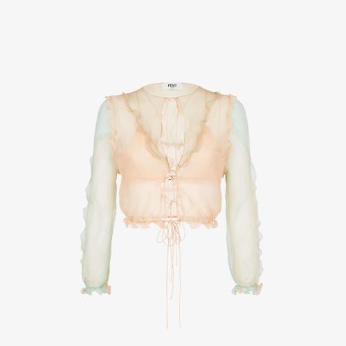  FENDI芬迪 22年秋冬 女士 長袖襯衫 拼色粉彩雪紡襯衫 FS7571AKSPF1JAD