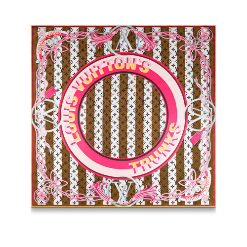 Louis Vuitton/路易威登 22年春夏新款 LV MONOGRAM RAYURES 90系列 女士棕色桑蠶絲老花圖案方巾絲巾M77550