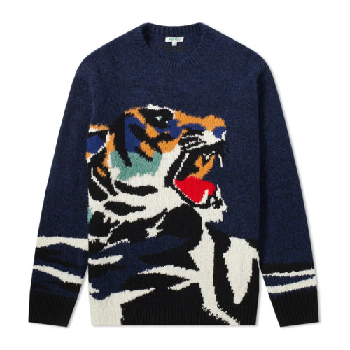 Kenzo 高田賢三 男裝 服裝 藍色老虎圖案標識圓領 男士毛衣 F965PU2263XA-76