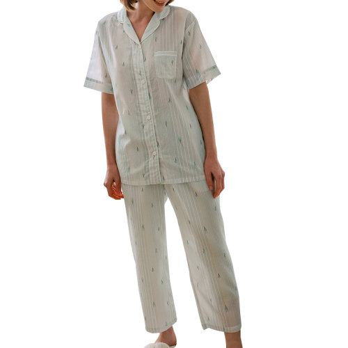 GeleiStory/GeleiStory 回歸生活取悅自己休閑居家系列冰激凌印花短袖長褲家居服套裝 天絲真絲棉混紡女裝＞女士睡衣/家居服＞女睡衣/家居服