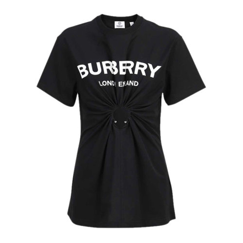 BURBERRY 博柏利 巴寶莉 女士 服裝  黑色字母LOGO褶皺棉質T恤 女士短袖T恤