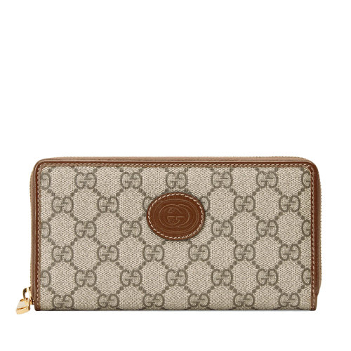 GUCCI/古馳   男女同款經(jīng)典老花帆布棕色皮革飾邊拉鏈長(zhǎng)款錢包?67300392TCG8563