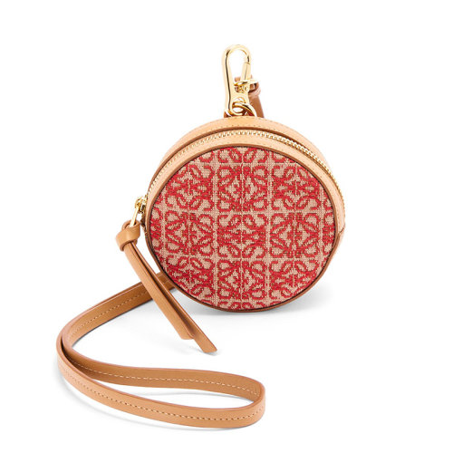 LOEWE/羅意威 22春夏新款情人節(jié)特別版女士紅色/暖沙色帆布配皮Anagram印花金扣手拿餅干包0010686236