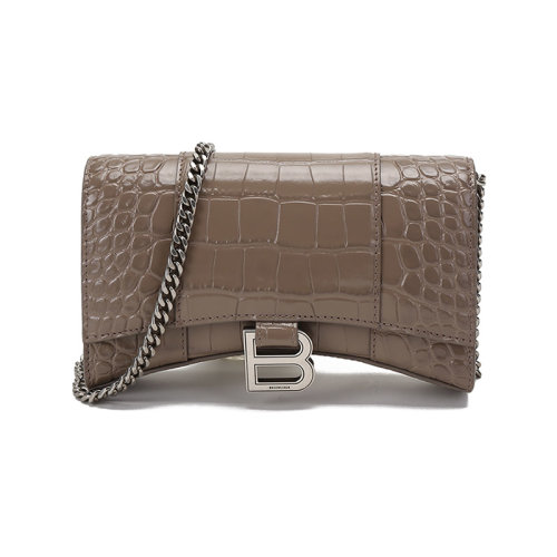 Balenciaga/巴黎世家女士鱷魚紋Hourglass系列牛皮革仿古做舊單肩斜挎包鏈條包沙漏包 656050 1LR6Y