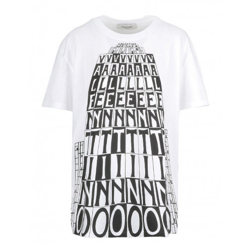 Valentino/華倫天奴 女裝 VALENTINO logo塔印花白色T恤RB3MG00RNMS   HC0640