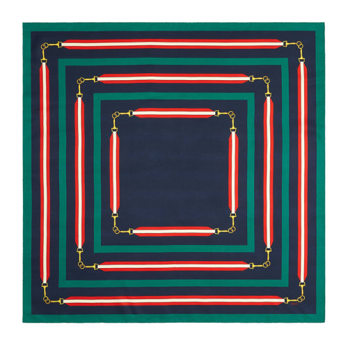 GUCCI/古馳 女士海軍藍(lán)色真絲馬銜扣圖案圍巾?6267813G0014100