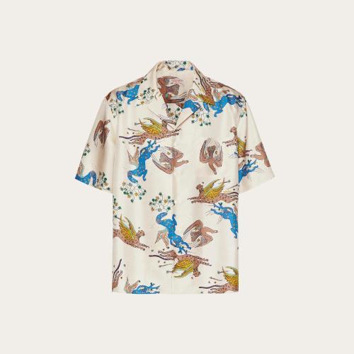  VALENTINO華倫天奴 22年秋冬 男士 短袖襯衫 CHEMISE EN SOIE IMPRIMé VALENTINO UTOPIA WORL