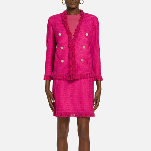 St.John/盛薔山茶紅新穎紋理針織女士夾克K61Z011