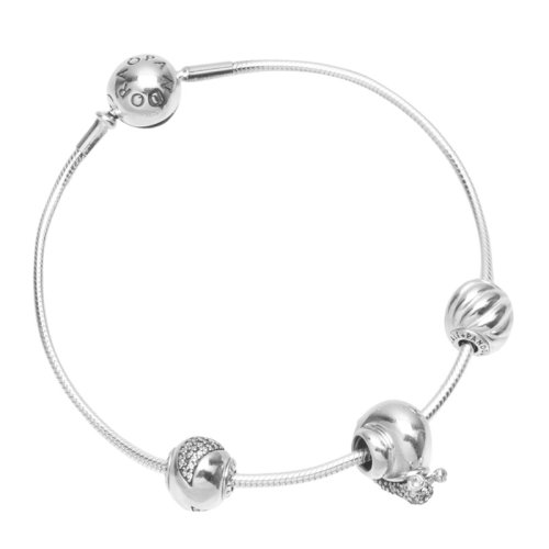 PANDORA/潘多拉 銀色蝸牛串珠蛇骨鏈手鏈手鐲 PAND00063