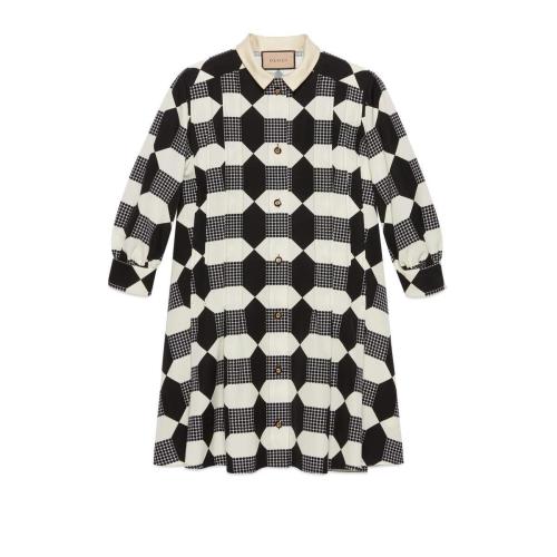  GUCCI古馳 22年秋冬 女士 光影印花真絲褶裥連衣裙 681386 ZAH41 9791