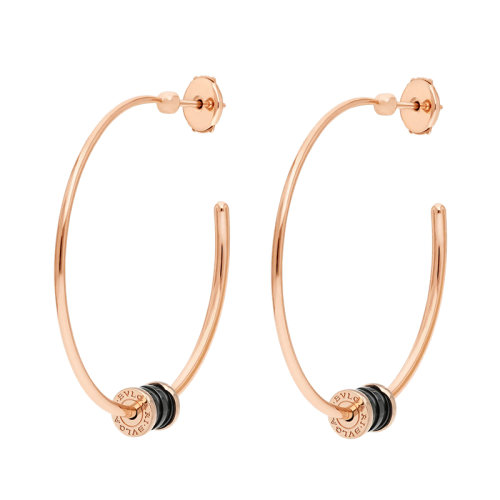 BVLGARI/寶格麗 B.ZERO1系列 18K金玫瑰金大號圈形耳環(huán)螺旋形鋪黑色陶瓷 357222