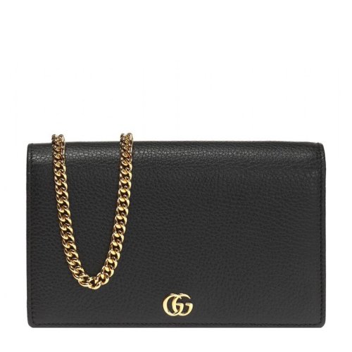 GUCCI 古馳 GG Marmont系列 女士牛皮荔枝紋金色雙G徽標(biāo)時尚鏈條單肩斜挎包 497985-CAO0G 紅色紅色