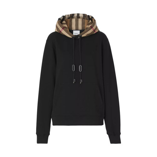 BURBERRY/博柏利 22年早春新款 女士黑色格紋連帽棉質(zhì)寬松連帽衫衛(wèi)衣80509511