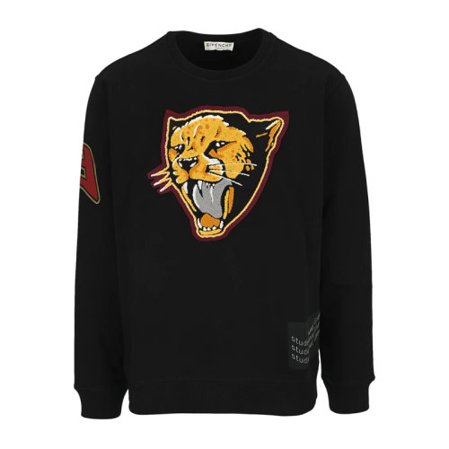 Givenchy/紀(jì)梵希 男士黑色棉質(zhì)經(jīng)典虎頭印花裝飾圓領(lǐng)長(zhǎng)袖上衣衛(wèi)衣套頭衫運(yùn)動(dòng)衫 BMJ06F30AF-001
