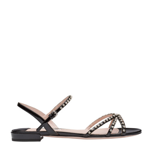 Miu Miu/繆繆 女士仿水晶裝飾麂皮平底涼鞋 5X857B_XZY_F0002_F_010