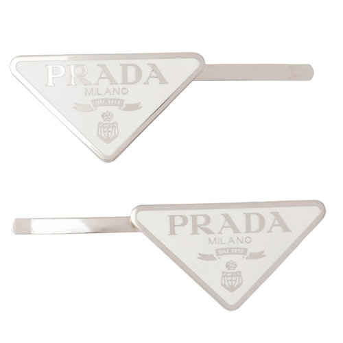 PRADA/普拉達(dá) 新款 女士白色金屬三角形徽標(biāo)發(fā)夾1IF051_2BA6_F0009