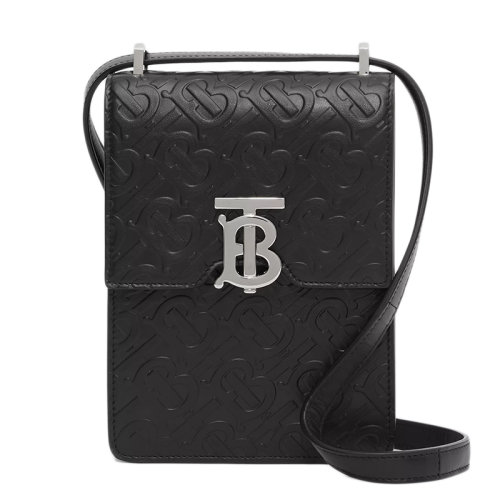 BURBERRY/博柏利 巴寶莉 男女同款 黑色皮革時(shí)尚斜挎包單肩包手機(jī)包 80328991