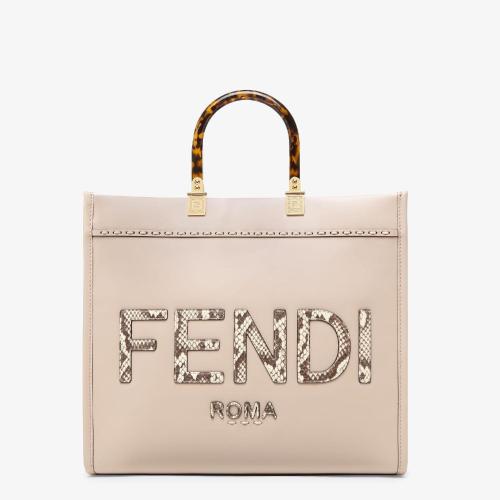  FENDI芬迪 22年秋冬 女士 手提包 淺米色皮革和錦蛇皮購(gòu)物袋 8BH386AHN5F1IN0