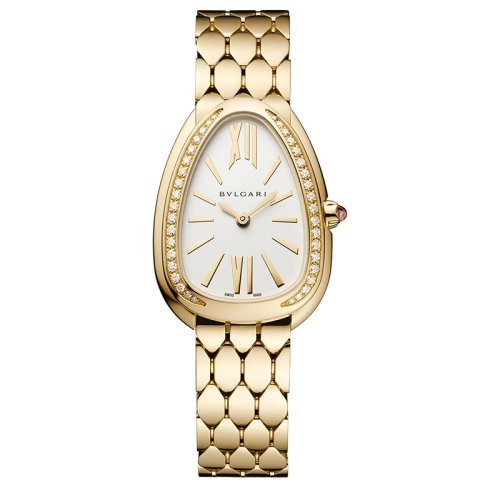 BVLGARI/寶格麗 18K黃金表殼 手鏈和表圈鑲有鉆石和銀白色乳白色表盤 SERPENTI SEDUTTORI石英手表 33毫米 103147