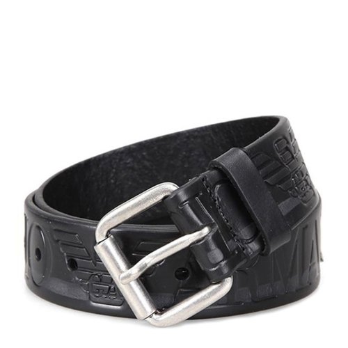 Emporio Armani/安普里奧阿瑪尼 EA 男士黑色牛皮經(jīng)典LOGO印花商務(wù)休閑針扣式腰帶皮帶 YEM881-YB41E-80001
