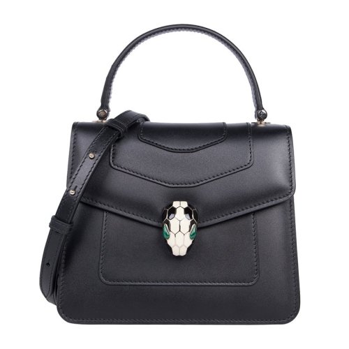 BVLGARI 寶格麗   SEPENTI FOREVER系列 女士黑色牛皮蛇頭扣單肩斜挎包手提包