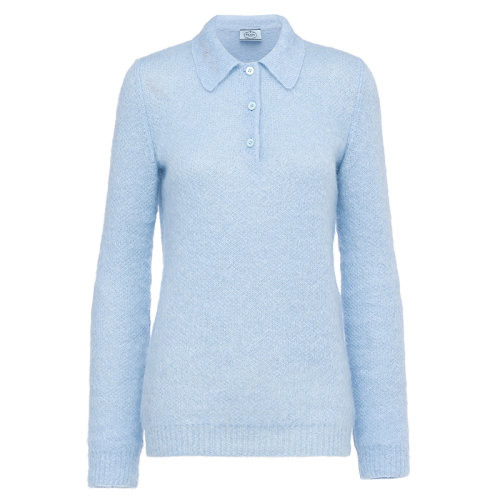 PRADA/普拉達 女士天藍色修身馬海毛長袖Polo衫P24L1I_1ZOJ_F0012_S_212