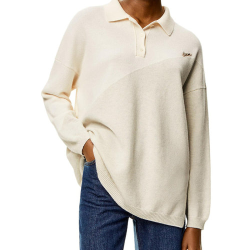 LOEWE/羅意威 22年秋冬新款 女士白灰色螺紋扣飾有金色LOEWE標志馬球領(lǐng)毛衣S359Y14KAH-2116