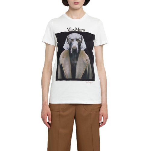 MAX MARA 麥絲瑪拉 女士 服裝 圓領(lǐng)字母LOGO狗圖案棉質(zhì)短袖T恤 多色可選 女士短袖T恤唐嫣同款 70th 威瑪獵犬  70周年