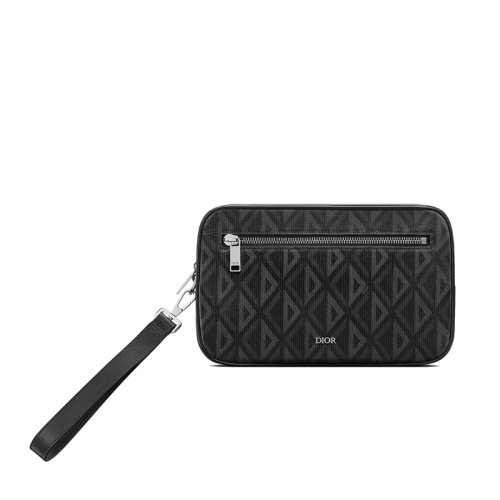 DIOR/迪奧 22春夏新款 男士黑色CD Diamond圖案帆布光滑牛皮革拉鏈?zhǔn)帜冒词?ESCA340DCO_H43E