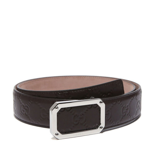 GUCCI/古馳 男士深棕色牛皮時(shí)尚板扣皮帶腰帶