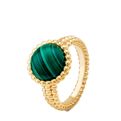 Van Cleef & Arpels/梵克雅寶 經(jīng)典Perlée couleurs系列 18K金黃金鑲嵌圓形孔雀石戒指指環(huán)VCARP4DP00
