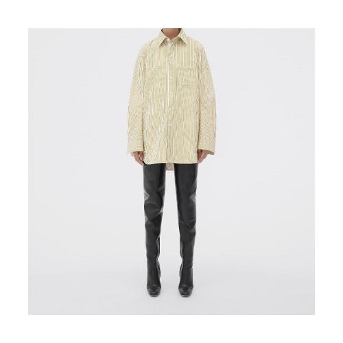  BV葆蝶家 22年秋冬 女士 長袖襯衫 chemise en coton compact a rayures et dos incurve 70885